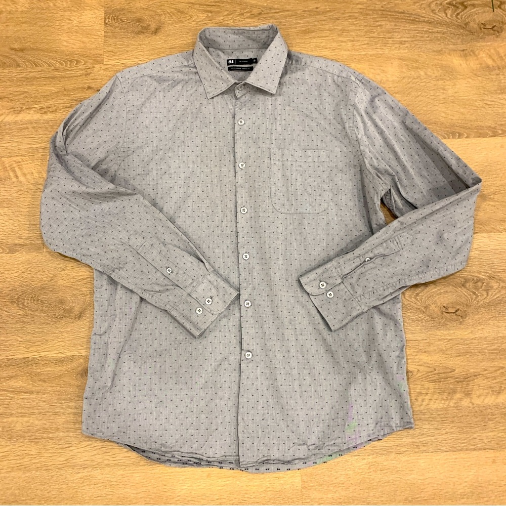 Simons - slim fit grey and black polka dot shirt